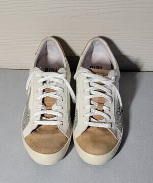 Bibi Lou Anthropologie Gamin Flame Glitter Leather Low Top Sneakers 39
